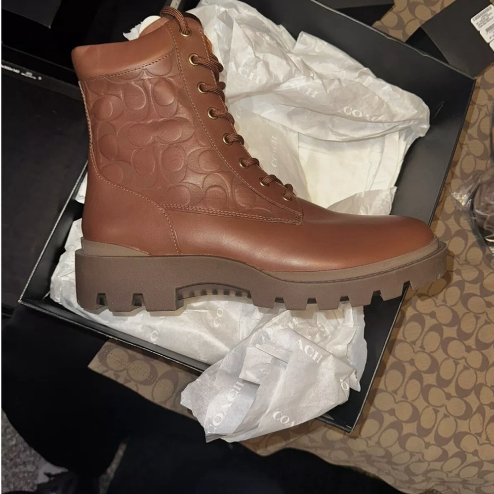 Coach Men's Citysole EMB Leather Zip Up Logo Boots CC748, Size 9.5D